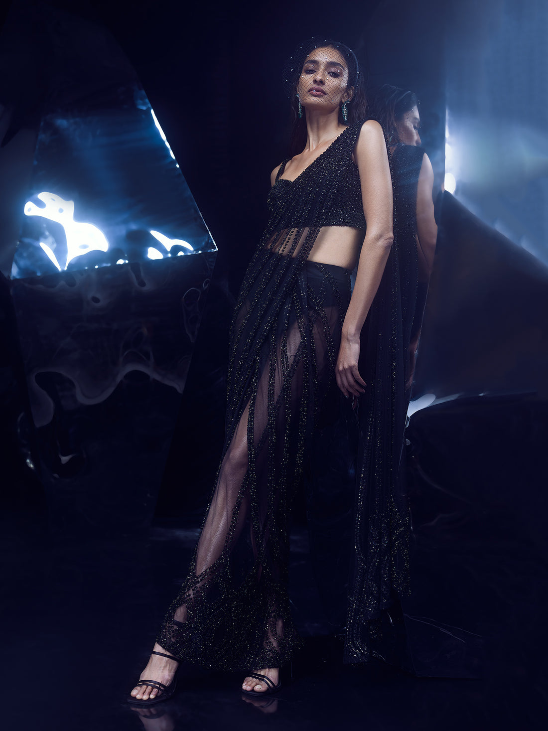 Hematite Metallic Pre-Stitched Sari