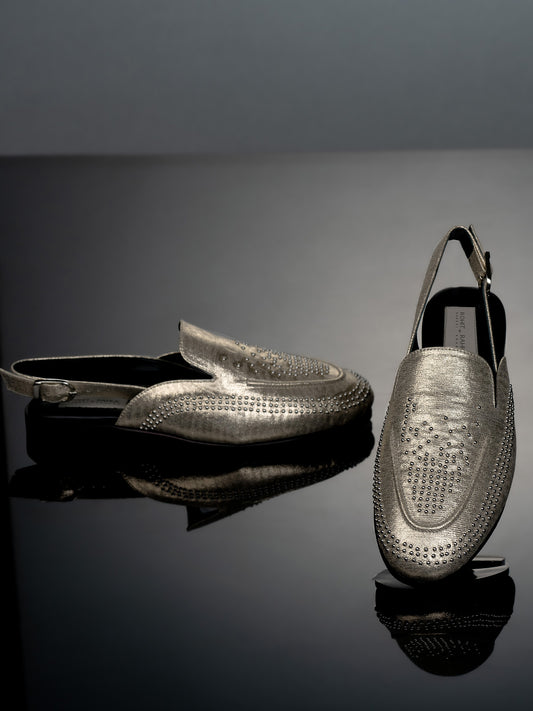 Metallic Loafers With Studded Detailing