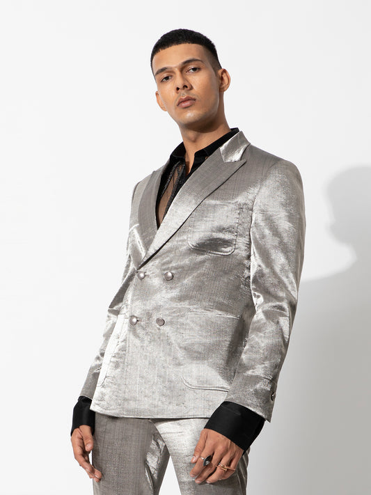 Metallic Silver Double Breasted Suit