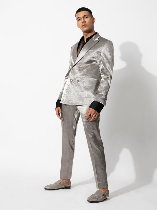Metallic Silver Double Breasted Suit