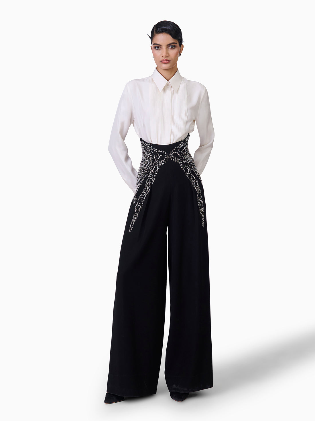 Monochrome Majesty Embellished Trousers Set