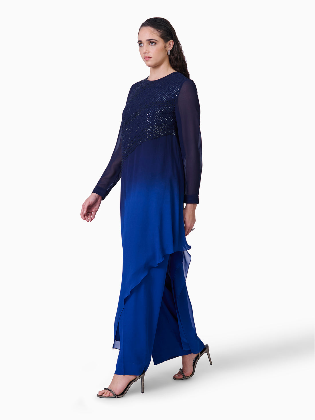 Asymmetrical Ombre Top With Sequins