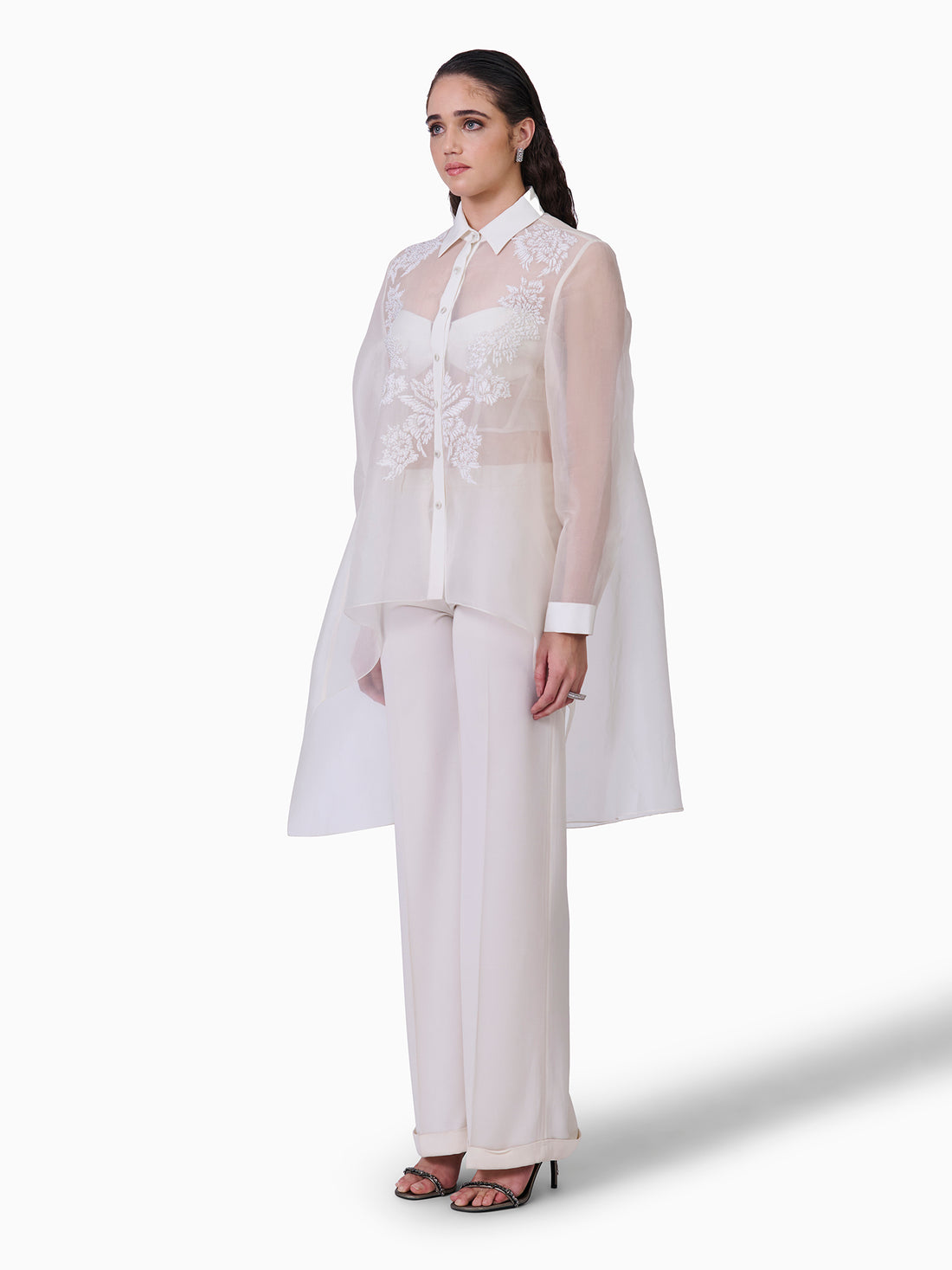 Ivory Opulence Sheer Embroidered Top