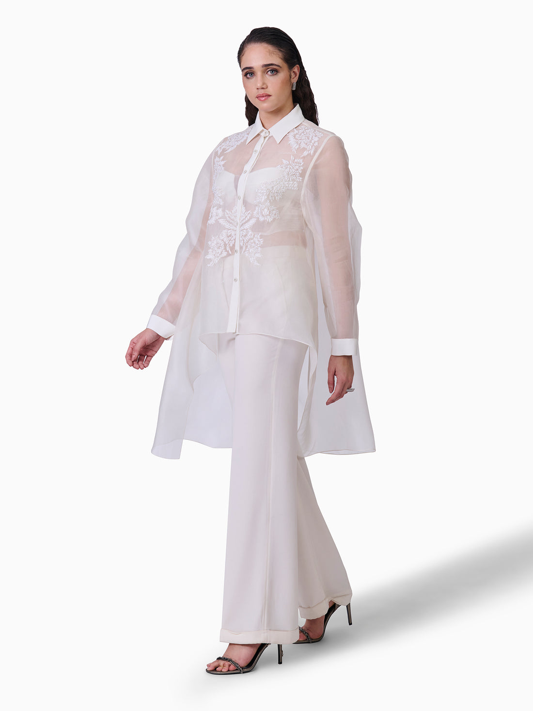 Ivory Opulence Sheer Embroidered Top