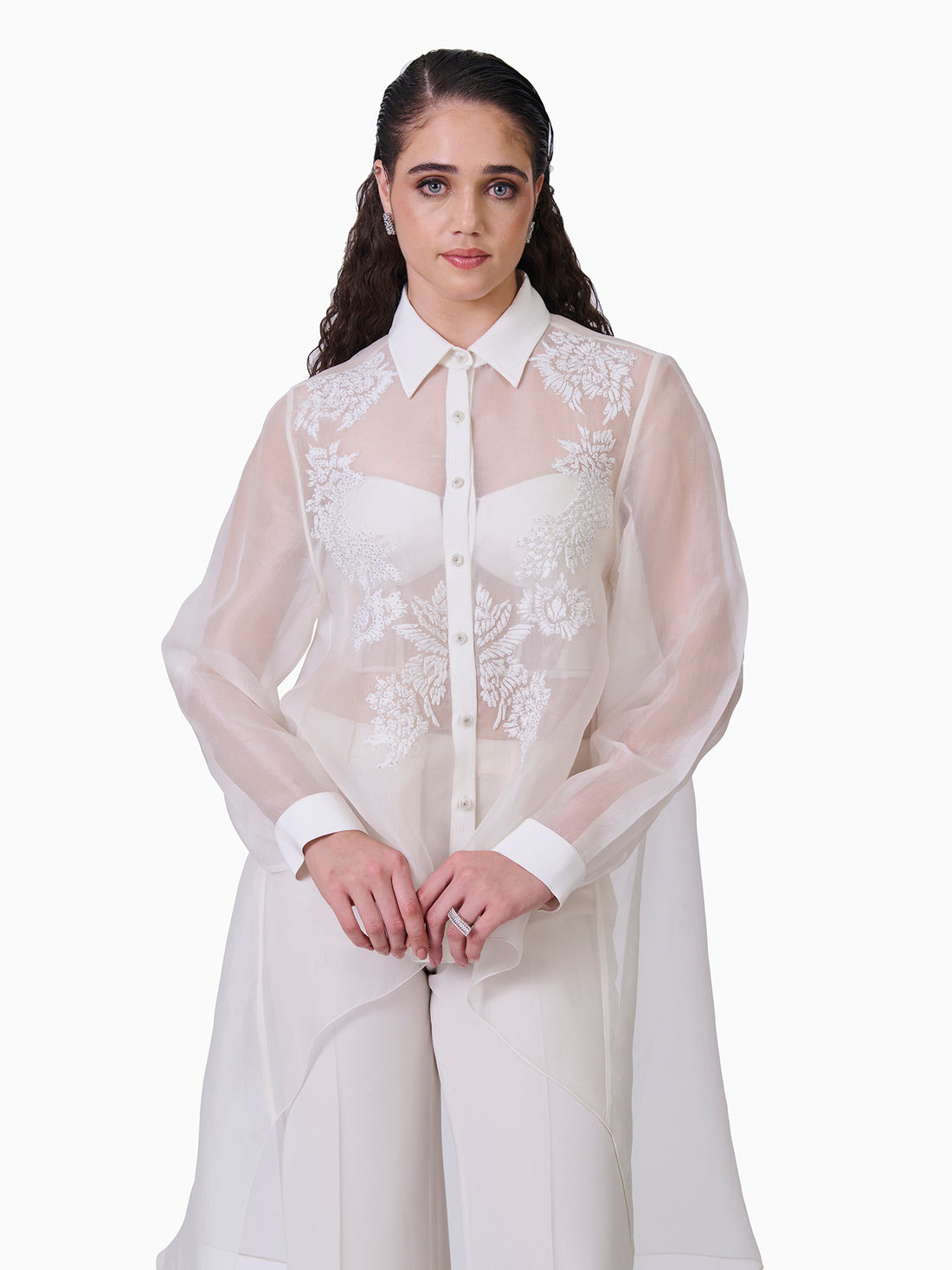 Ivory Opulence Sheer Embroidered Top