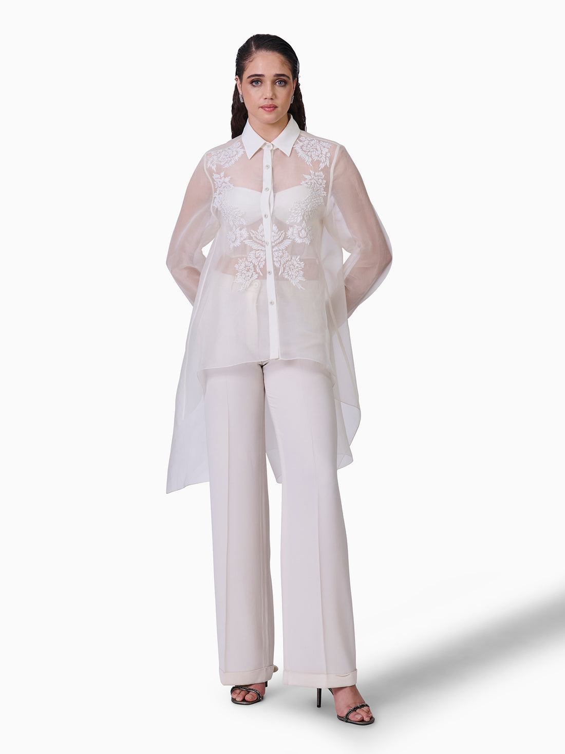 Ivory Opulence Sheer Embroidered Top