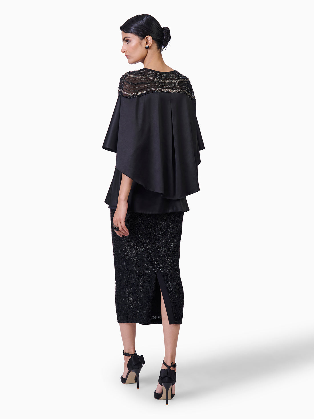 Satin Peplum Top With Bead Embroidery