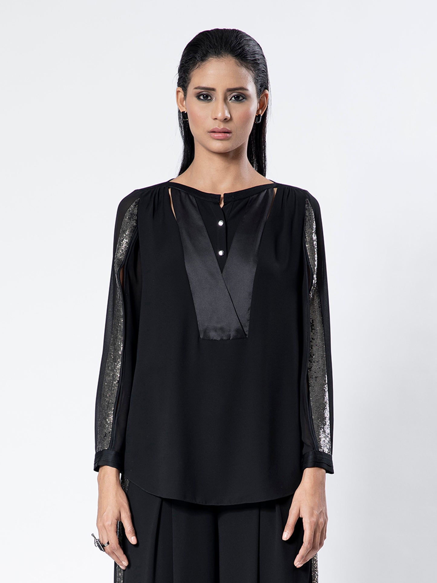 Black Embellished Sleeve Top