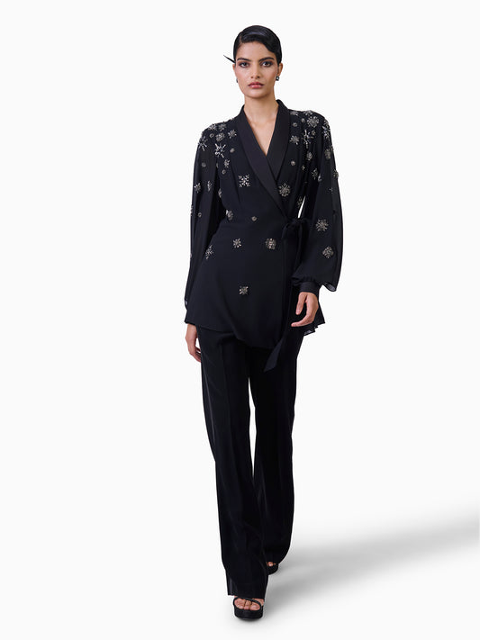 Midnight Elegance Embellished Jacket Set