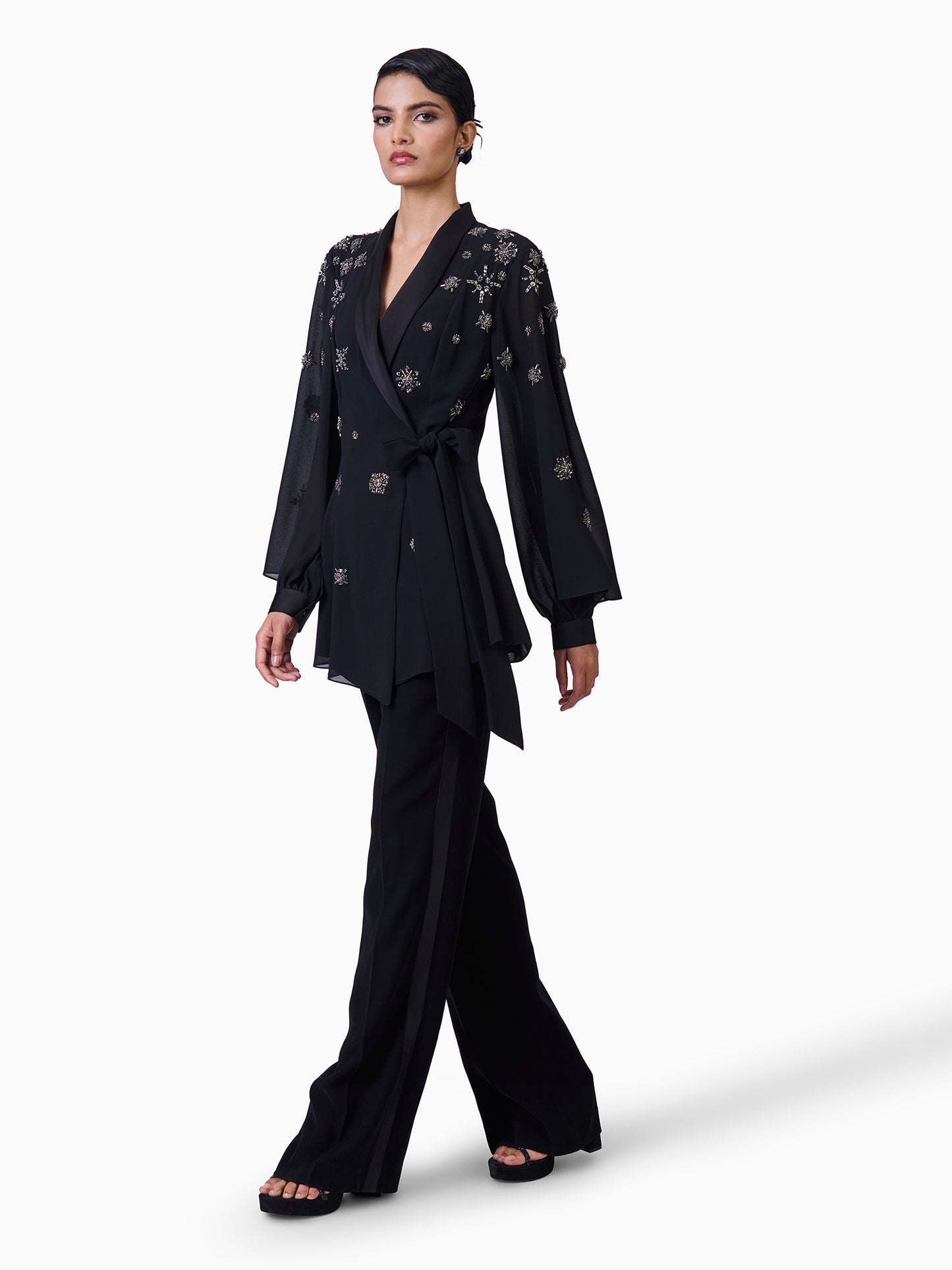 Midnight Elegance Embellished Jacket Set