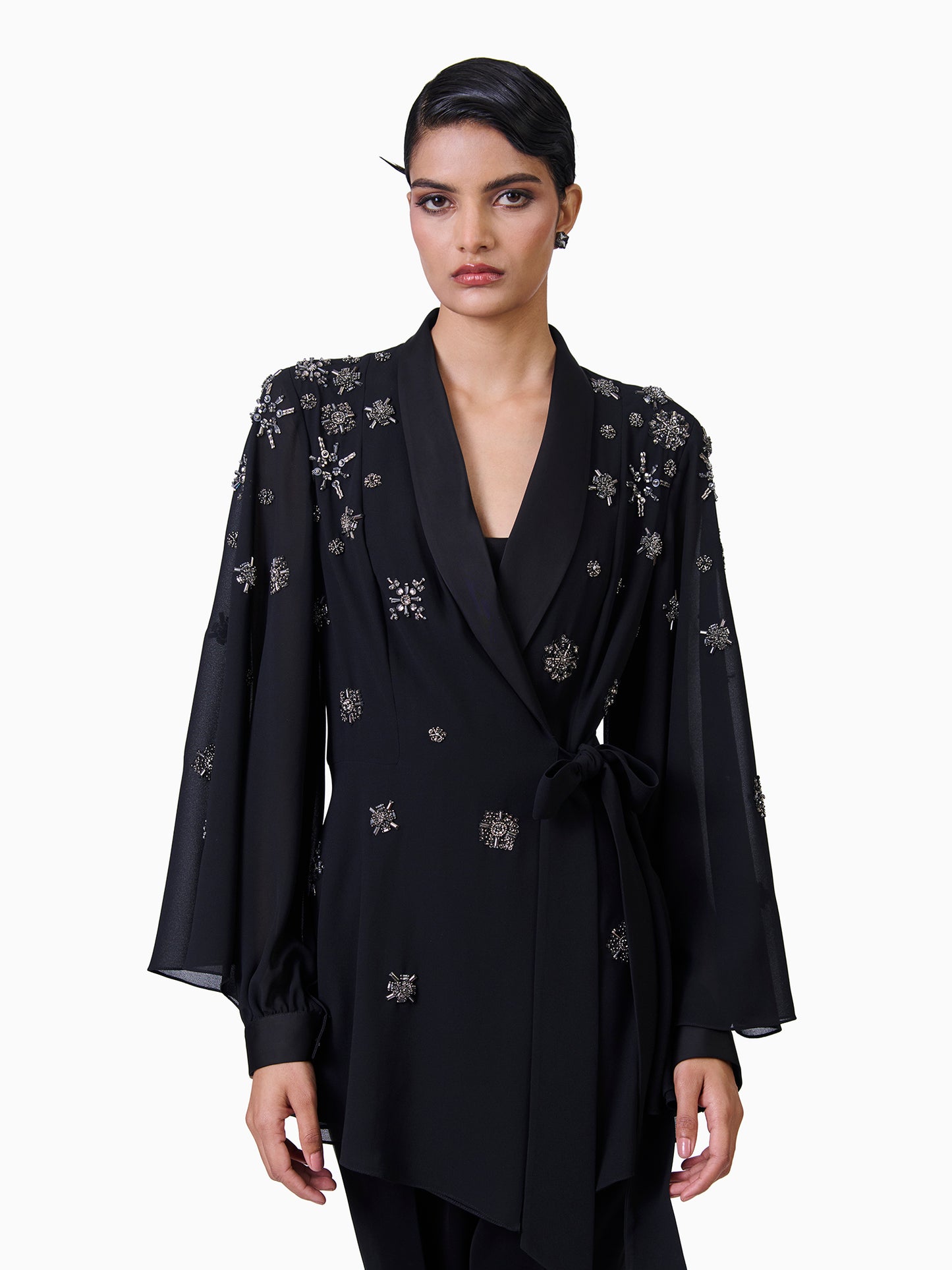 Midnight Elegance Embellished Jacket Set