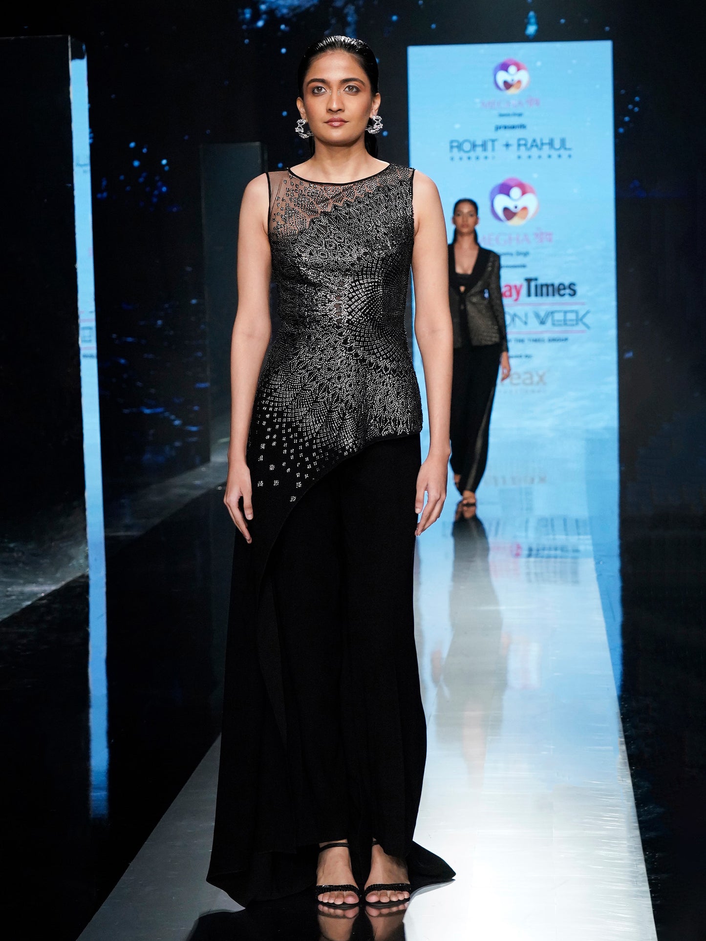 Midnight Noir Embellished Asymmetric Top