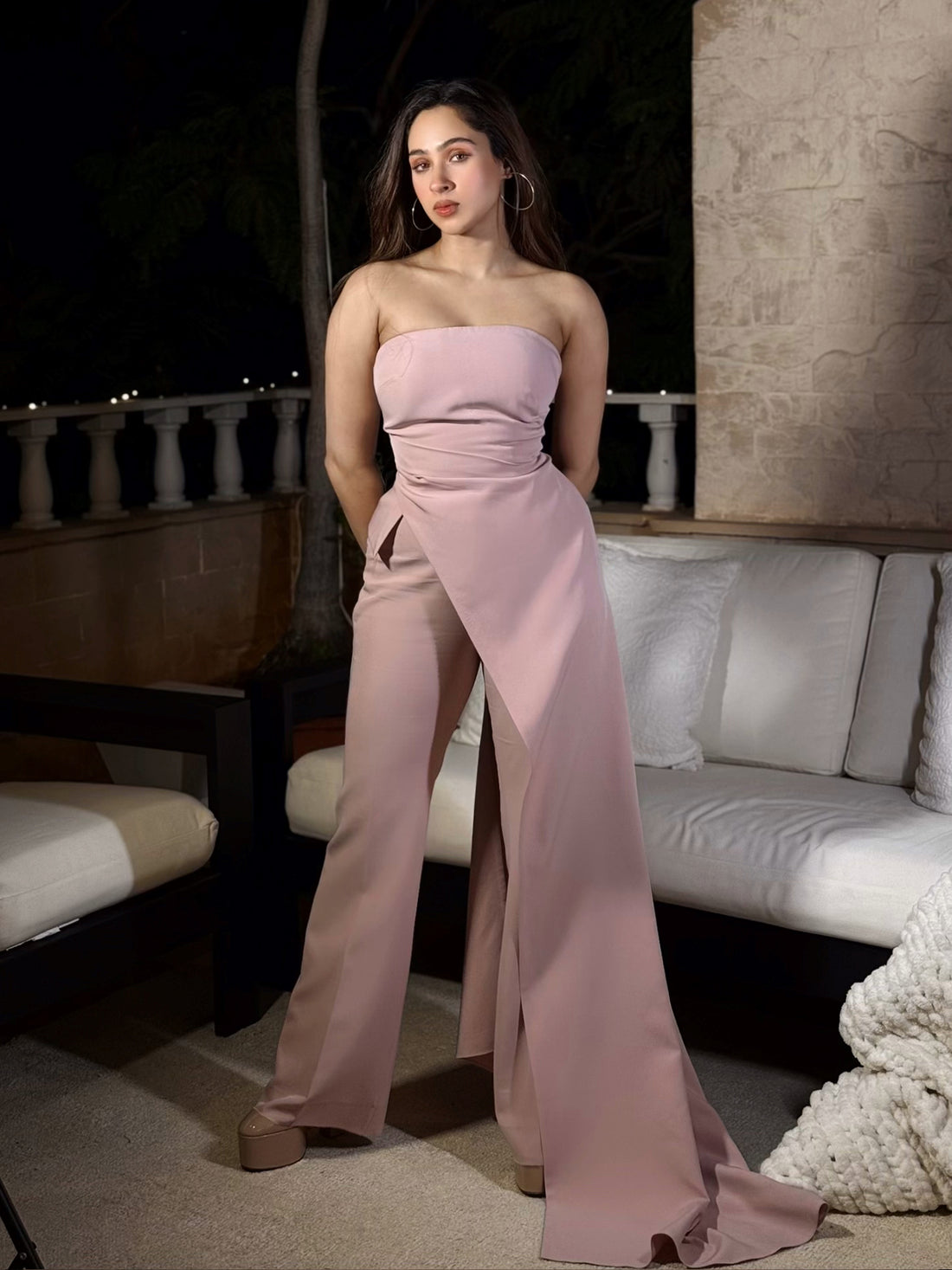 Pashmina Roshan • In Blush Pink Strapless Jumpsuit