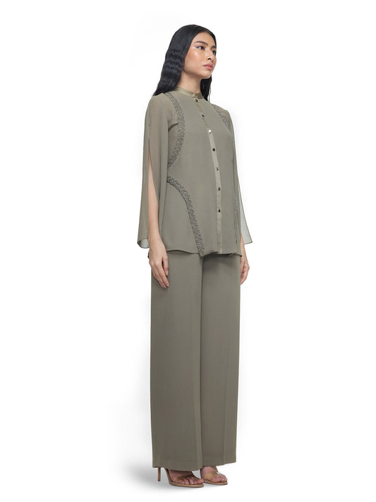 Cut-Out Sleeve Patterned Embroidery Top Set
