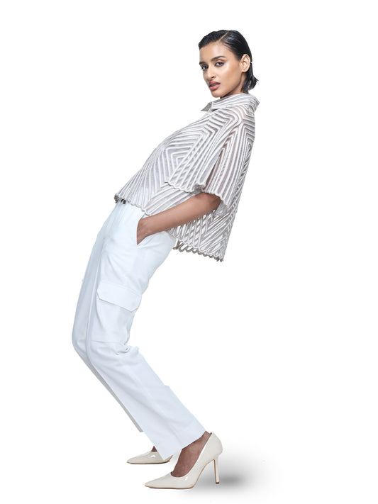 Dual colour geometric Top With Bold Sleeves