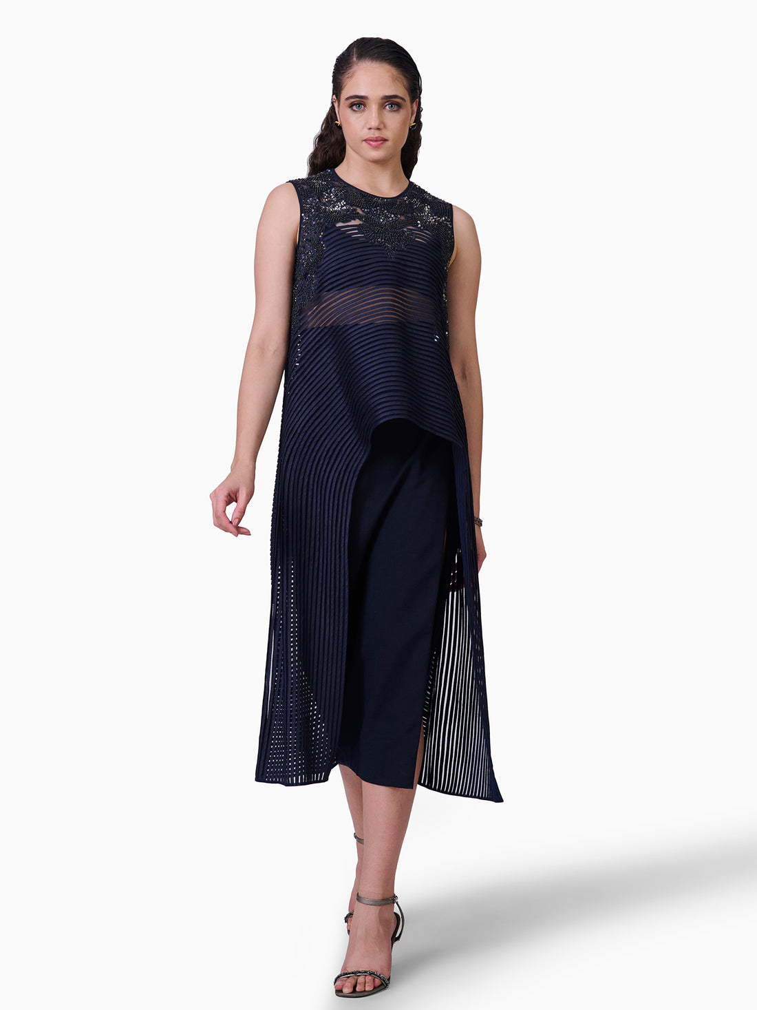 Navy Sheer Layered Ensemble Top