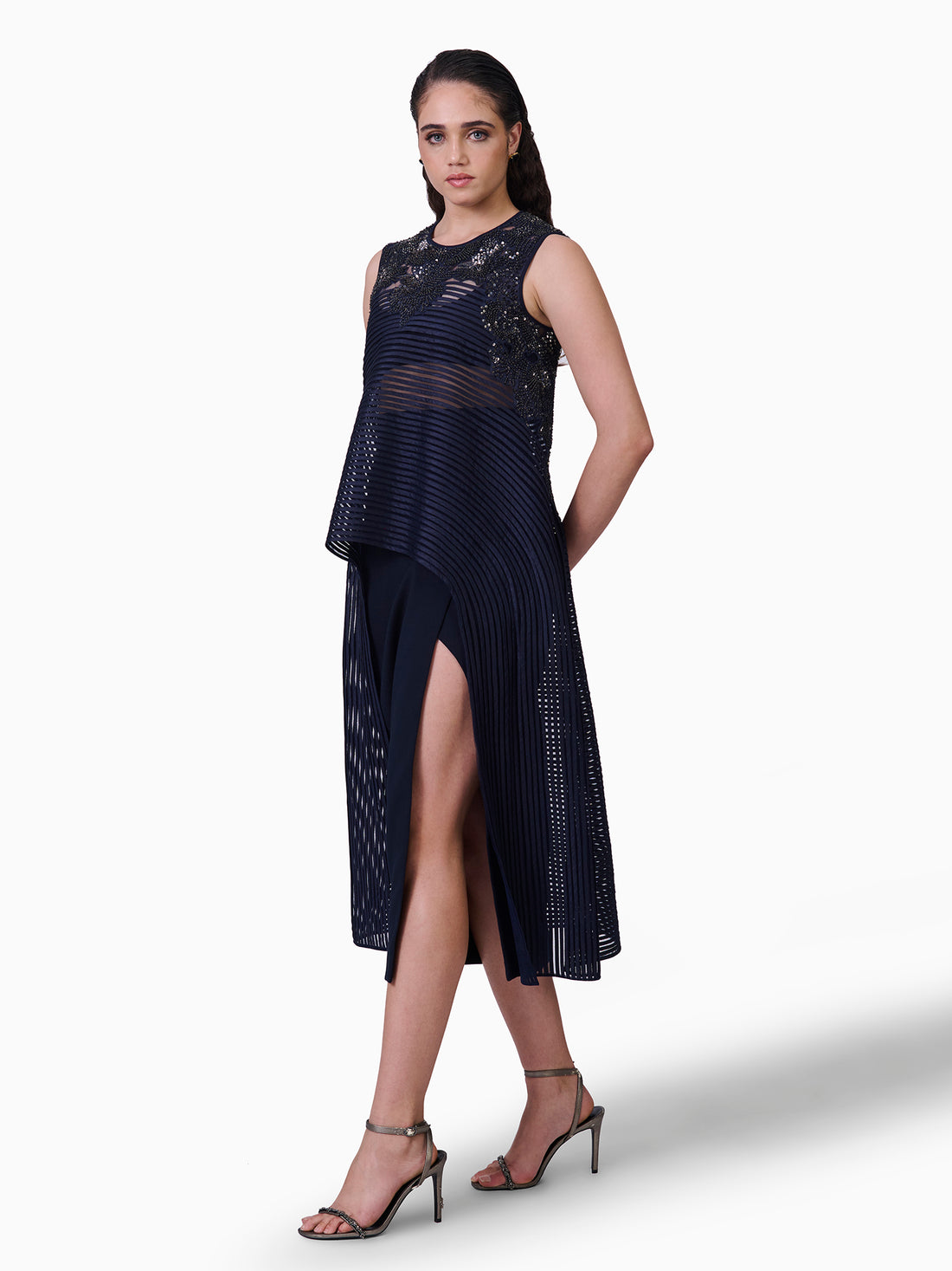 Navy Sheer Layered Ensemble Top