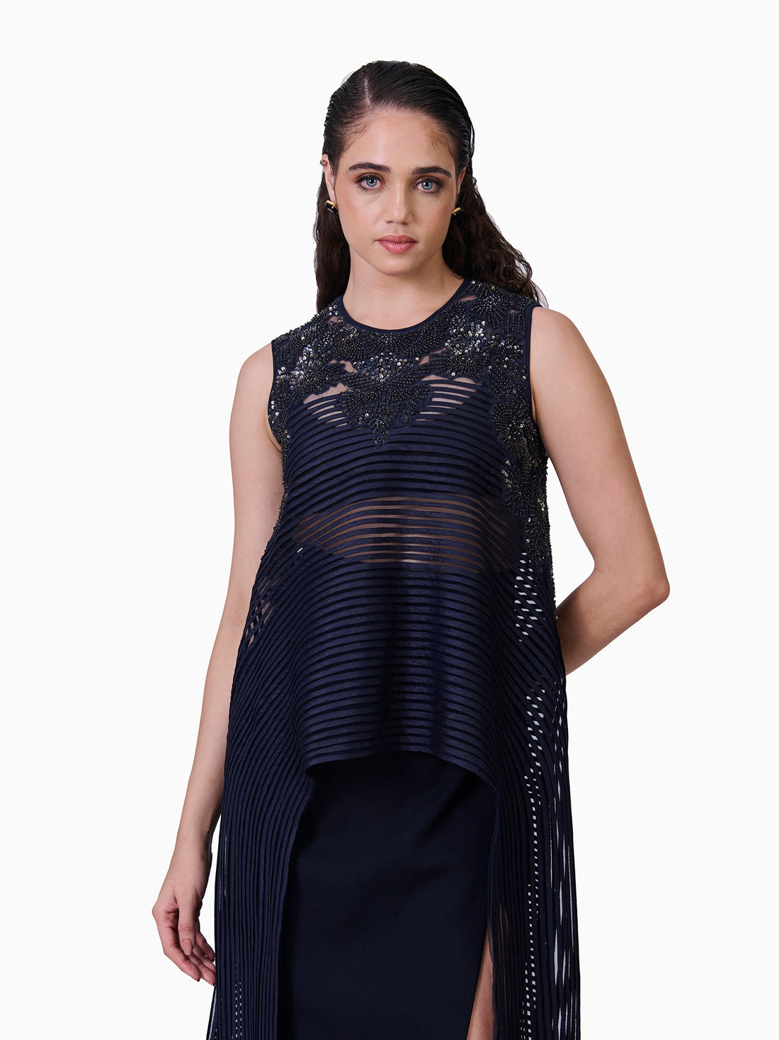 Navy Sheer Layered Ensemble Top