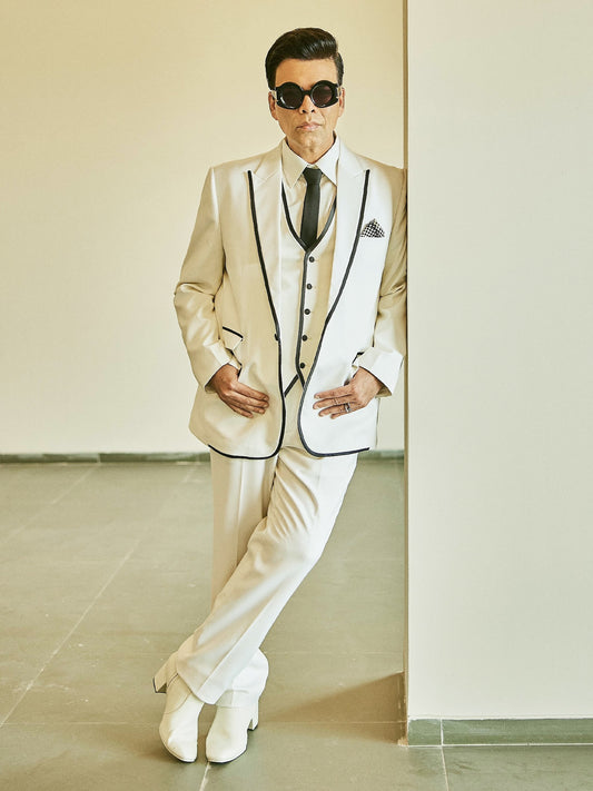Karan Johar In Ebony-Edged Frost Tuxedo