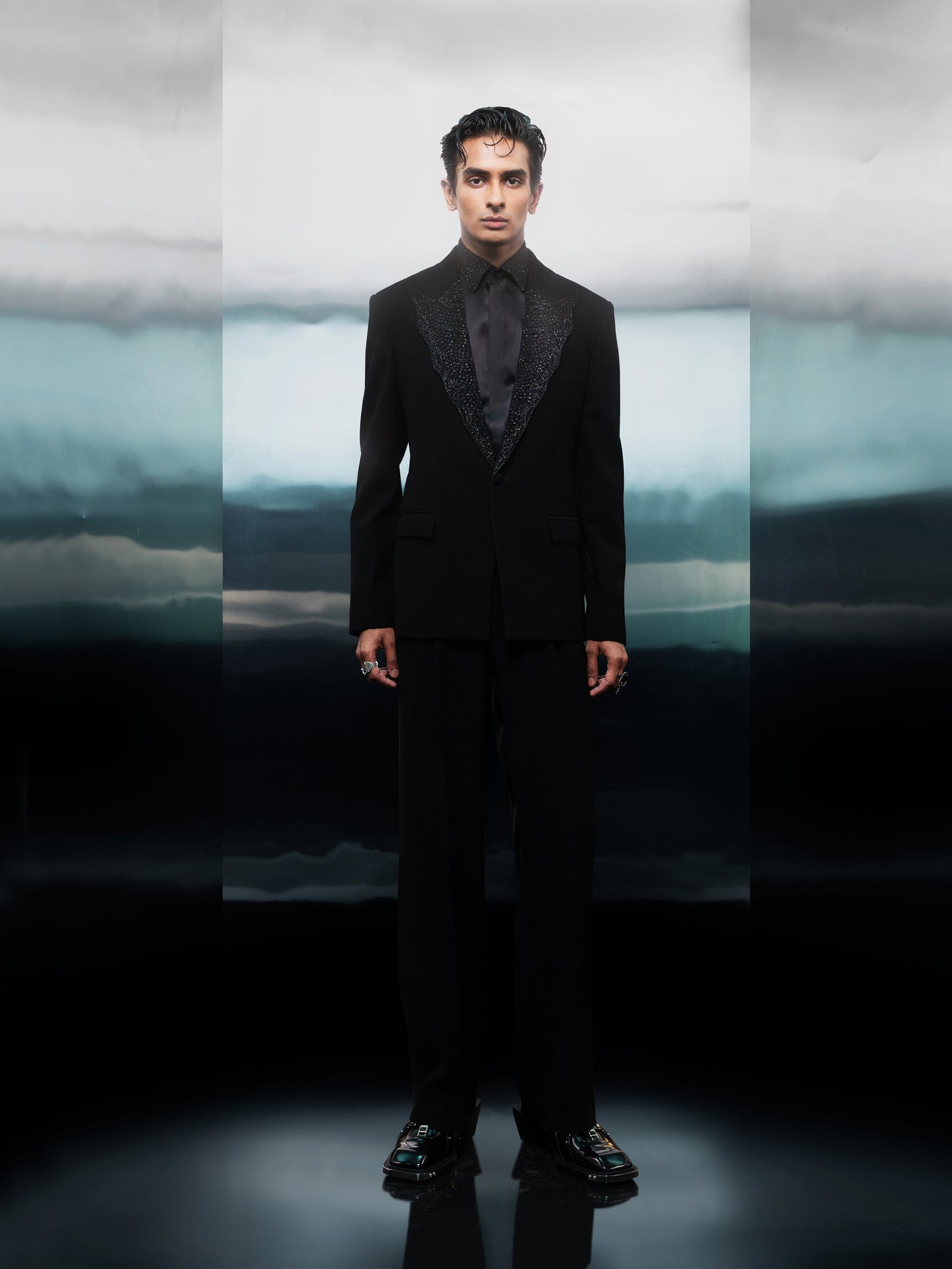 Onyx Mirage Beaded Lapel Suit
