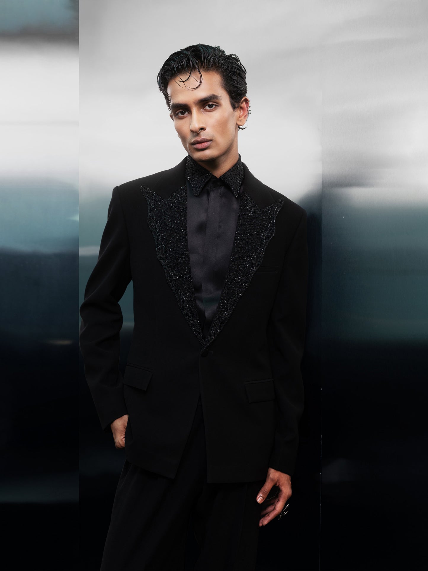 Onyx Mirage Beaded Lapel Suit