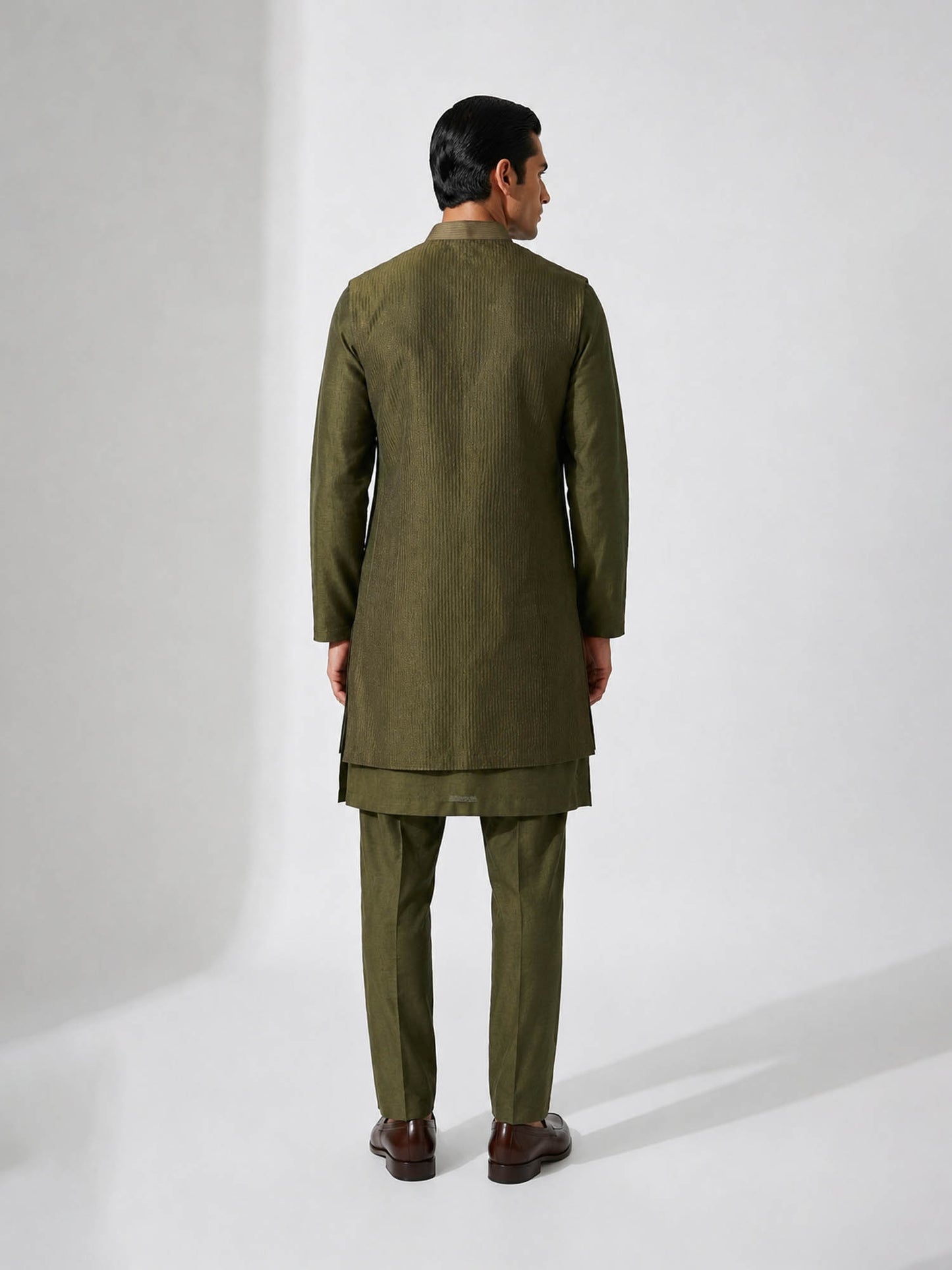 Olive Embellished Long Bandhgala