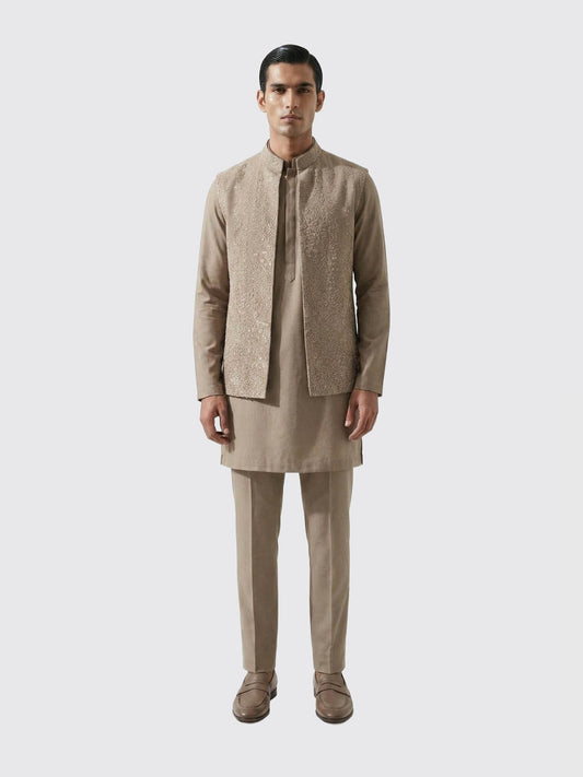 Taupe Embroidered Waist Jacket