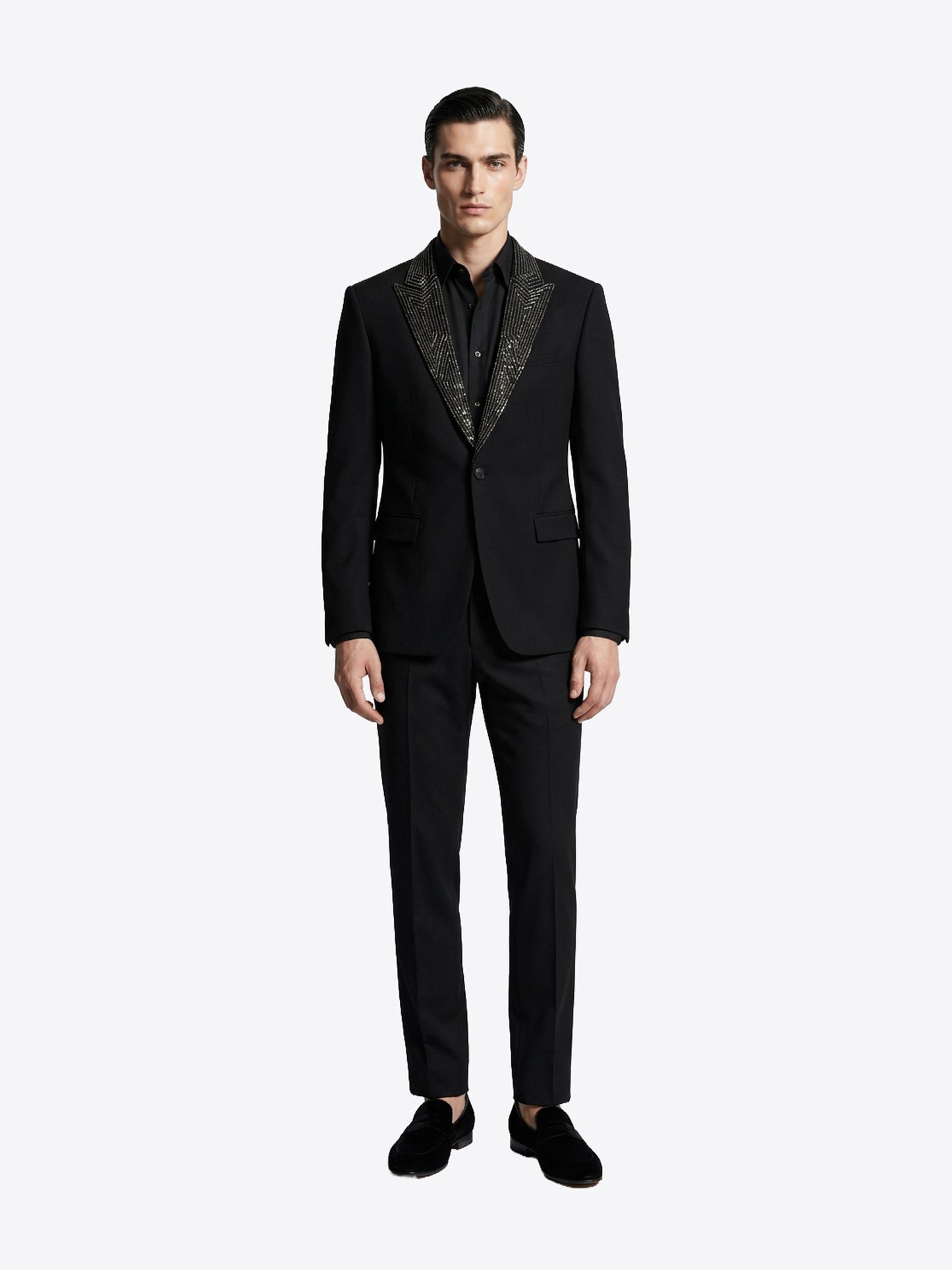 Noir Embellished Tuxedo Suit