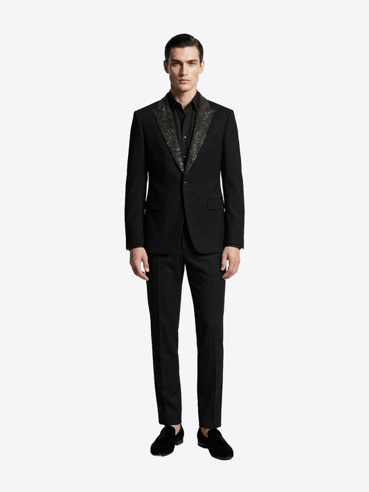 Noir Embellished Tuxedo Suit