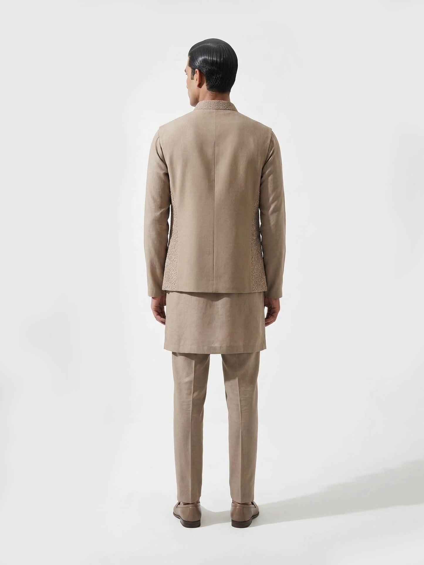 Taupe Embroidered Waist Jacket
