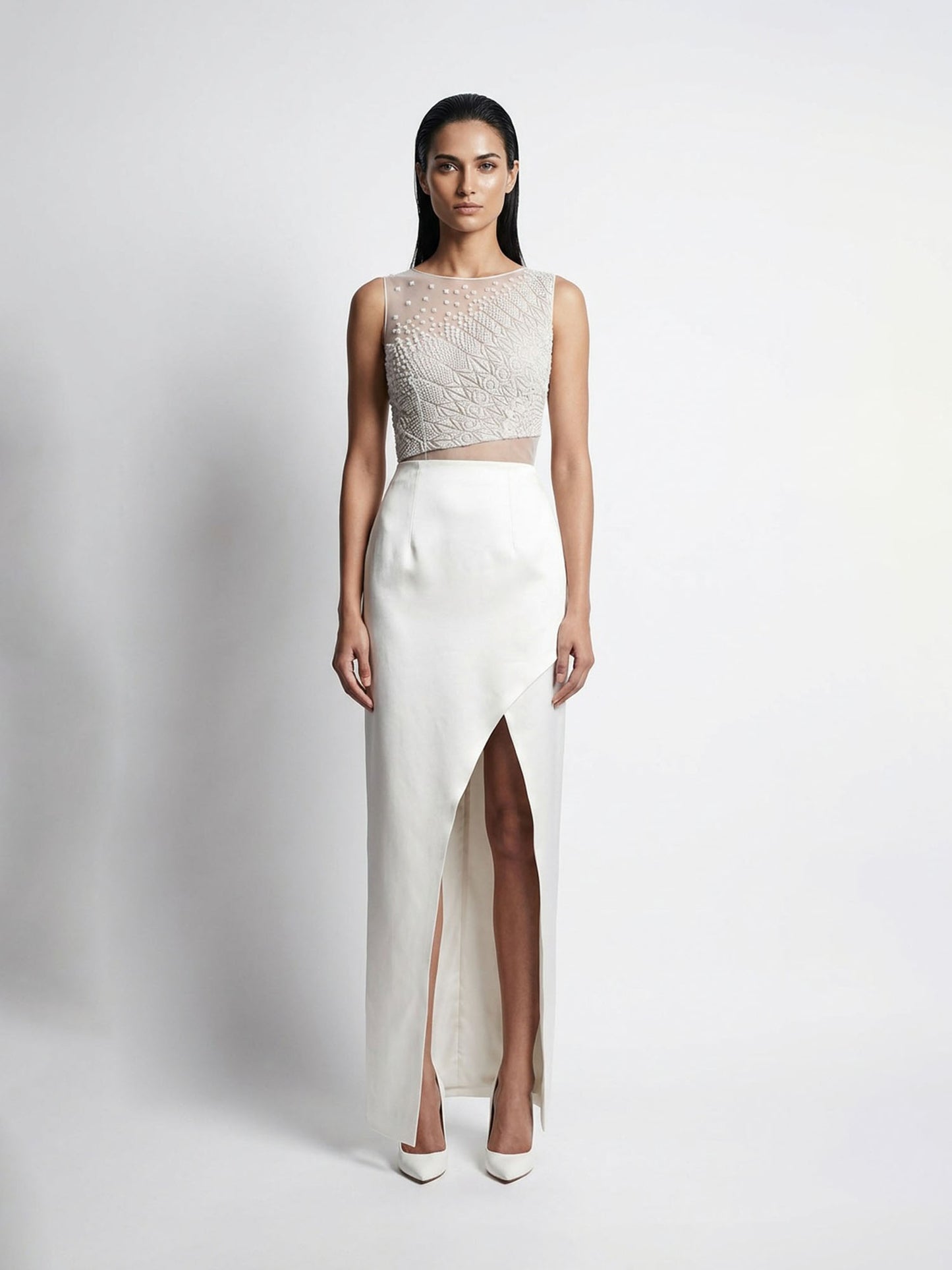 Ethereal Embellished Slit Dress