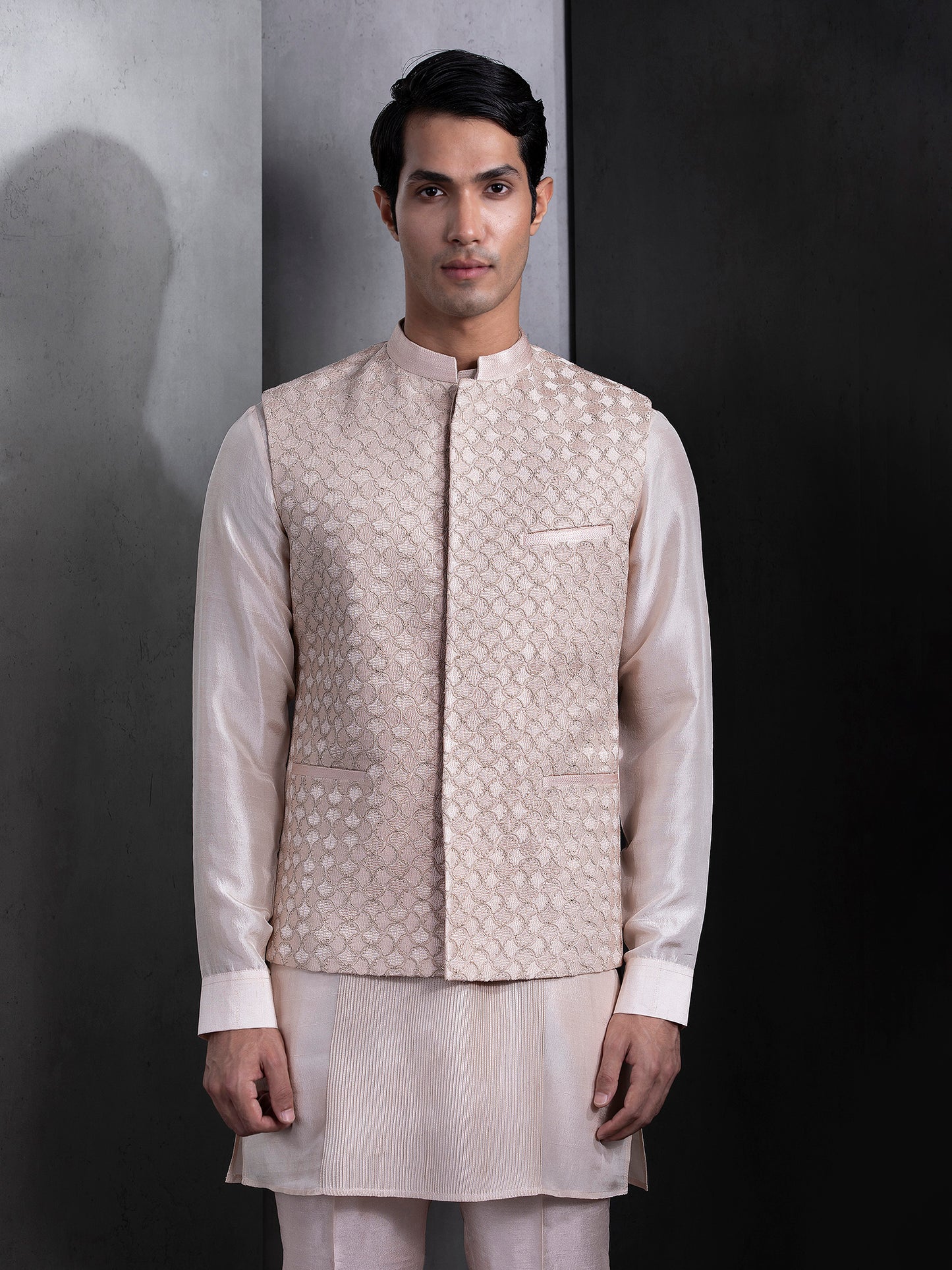 Pastel Pink Embroidered Bundi Set