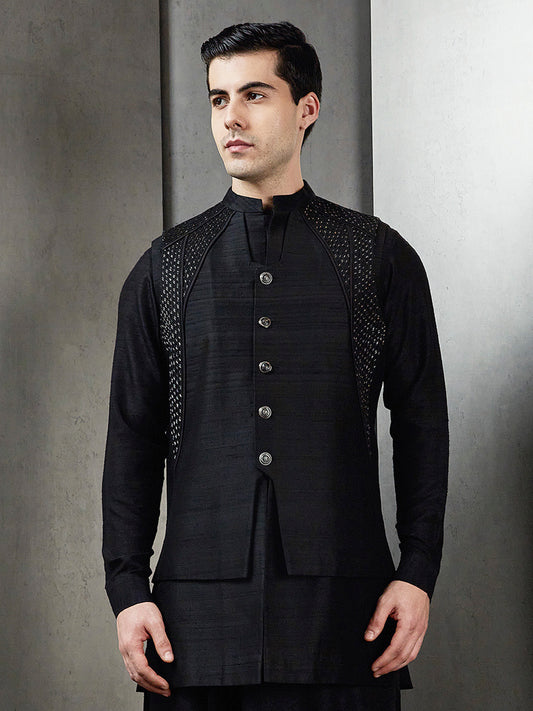 Black Dup Double Layer With Embroidery Bundi