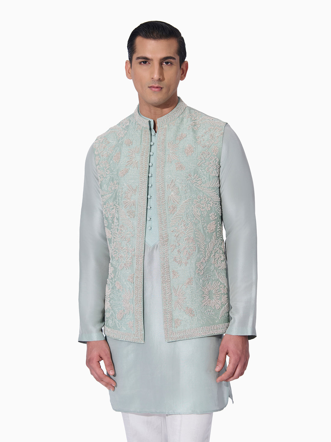 Green Lilly Embroidered Bundi Set