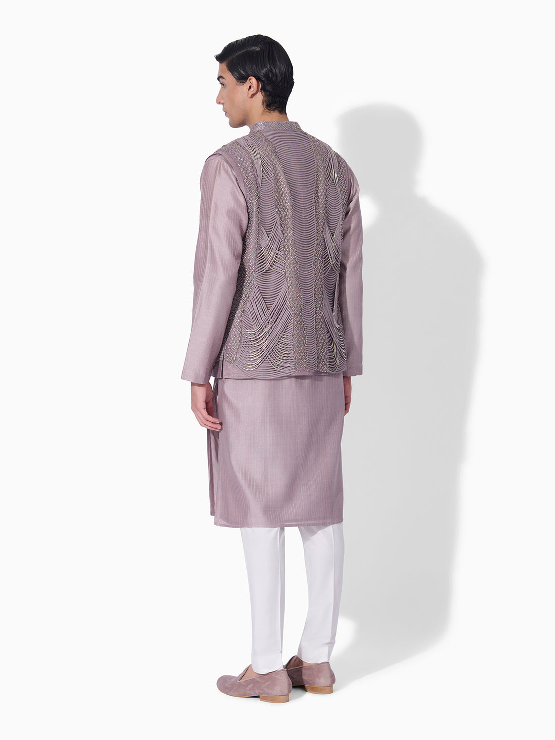 Rose Steel Embroidered Open-Front Bundi Set