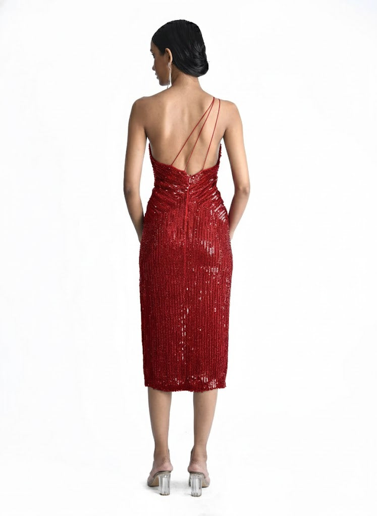 One Shoulder Arrow Sequins Dress