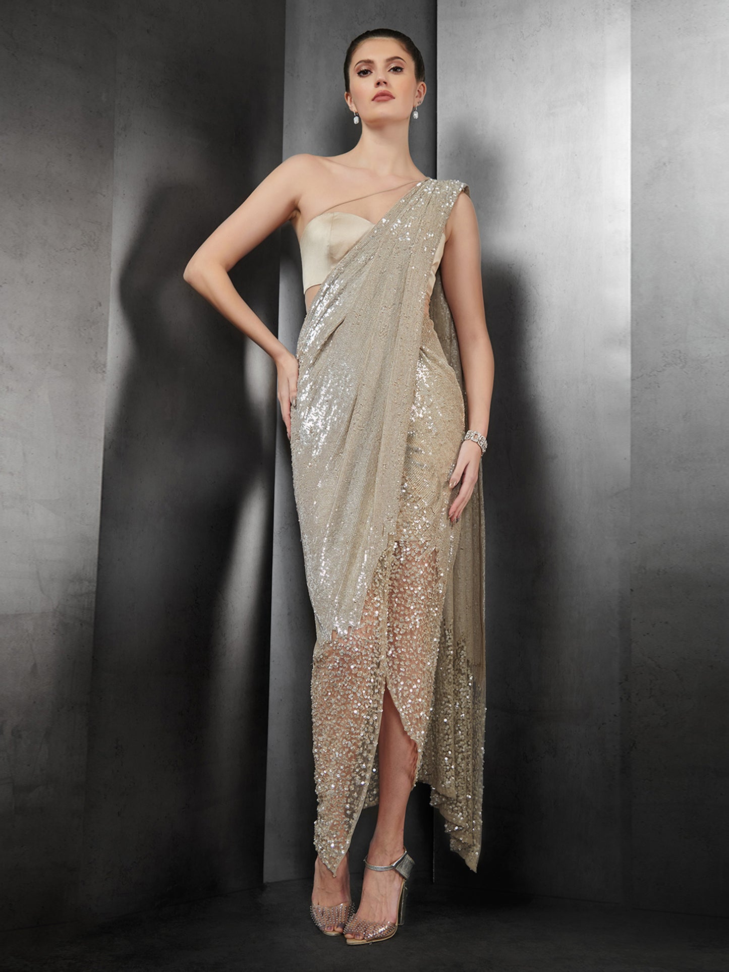 Fully Sequin Draped Fitted Saree