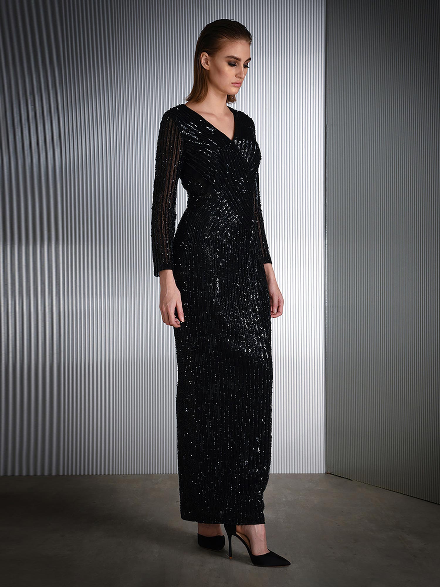 Floor Length Embellished Fishtail Dress with Sleeves.29754 - Catherines of  Partick