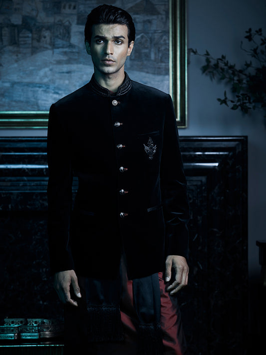 Black Embroidered Bandgala With Kurta Set