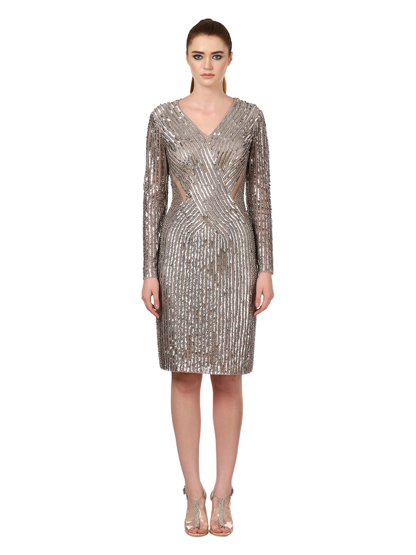 Silver Embellished Short Dress