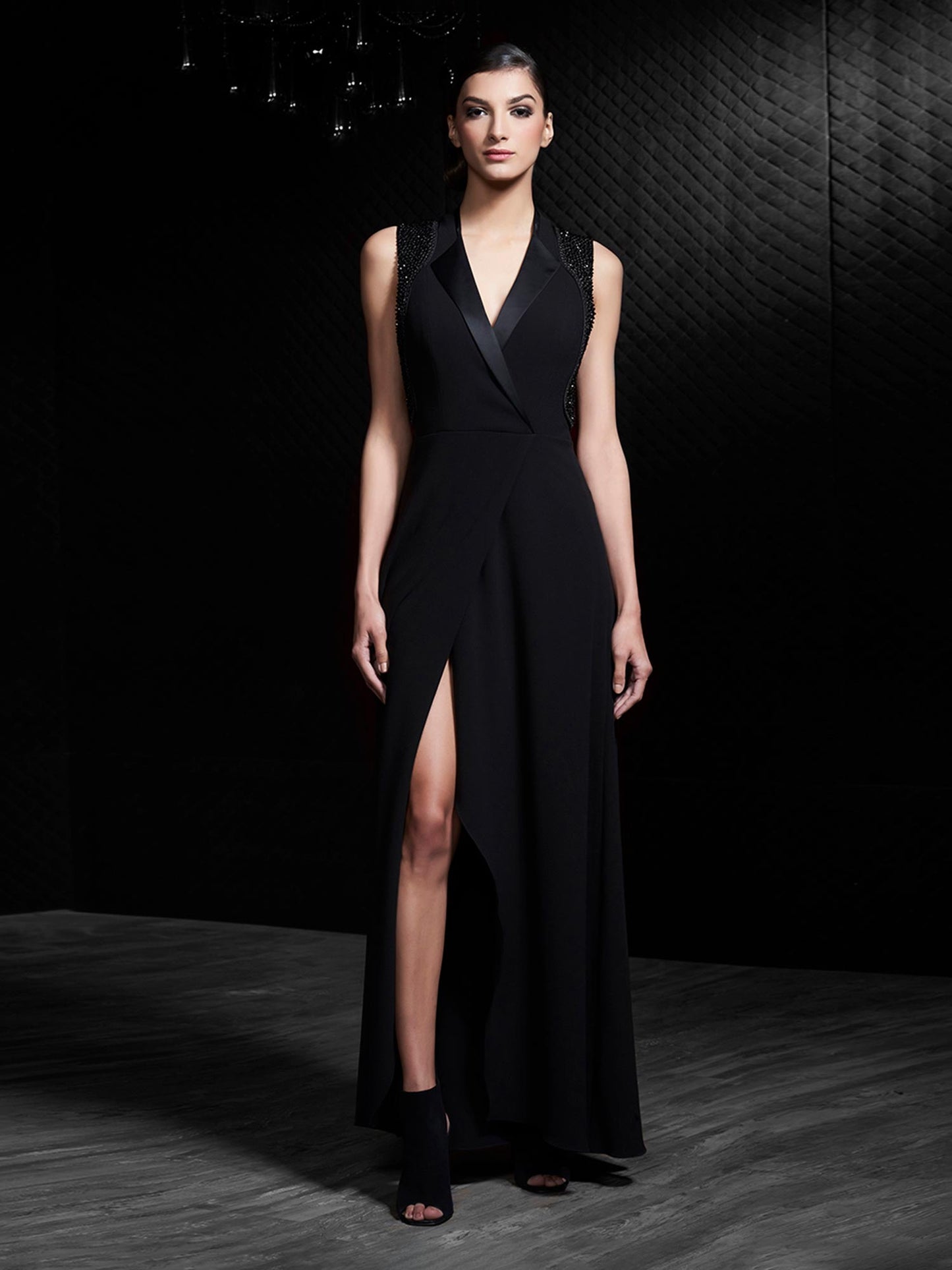 Omega Black Overlap Dress