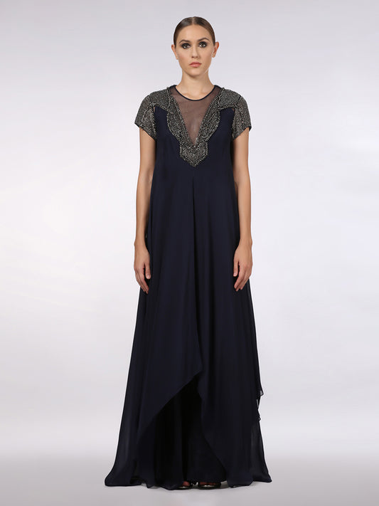 Embroidered Yoke And Sleeve Layered Dress