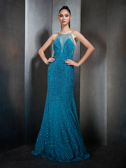 Heavily Embellished Fish Cut Gown
