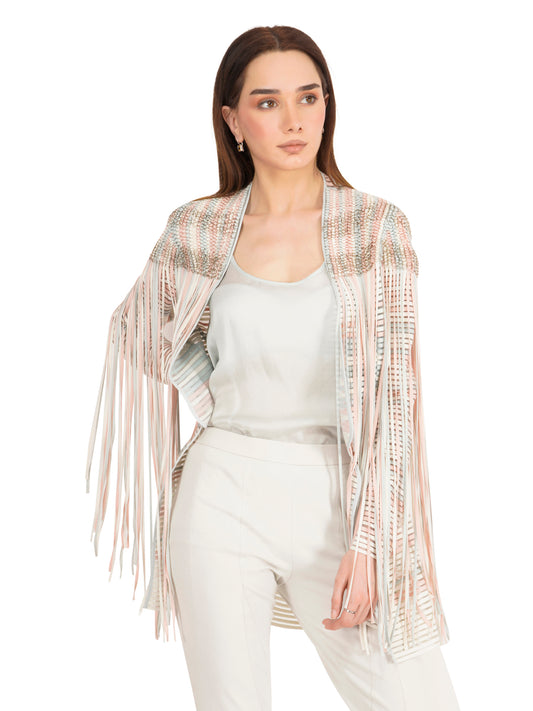 Front Open Jacket With Pastel Tassels
