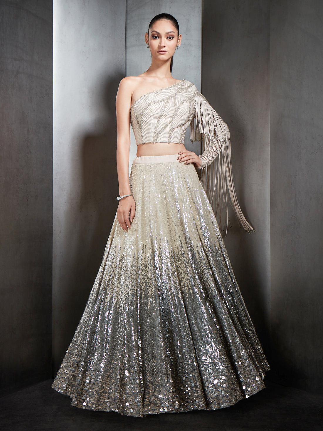 Tassel Blouse With Ombre Embellished Lehenga