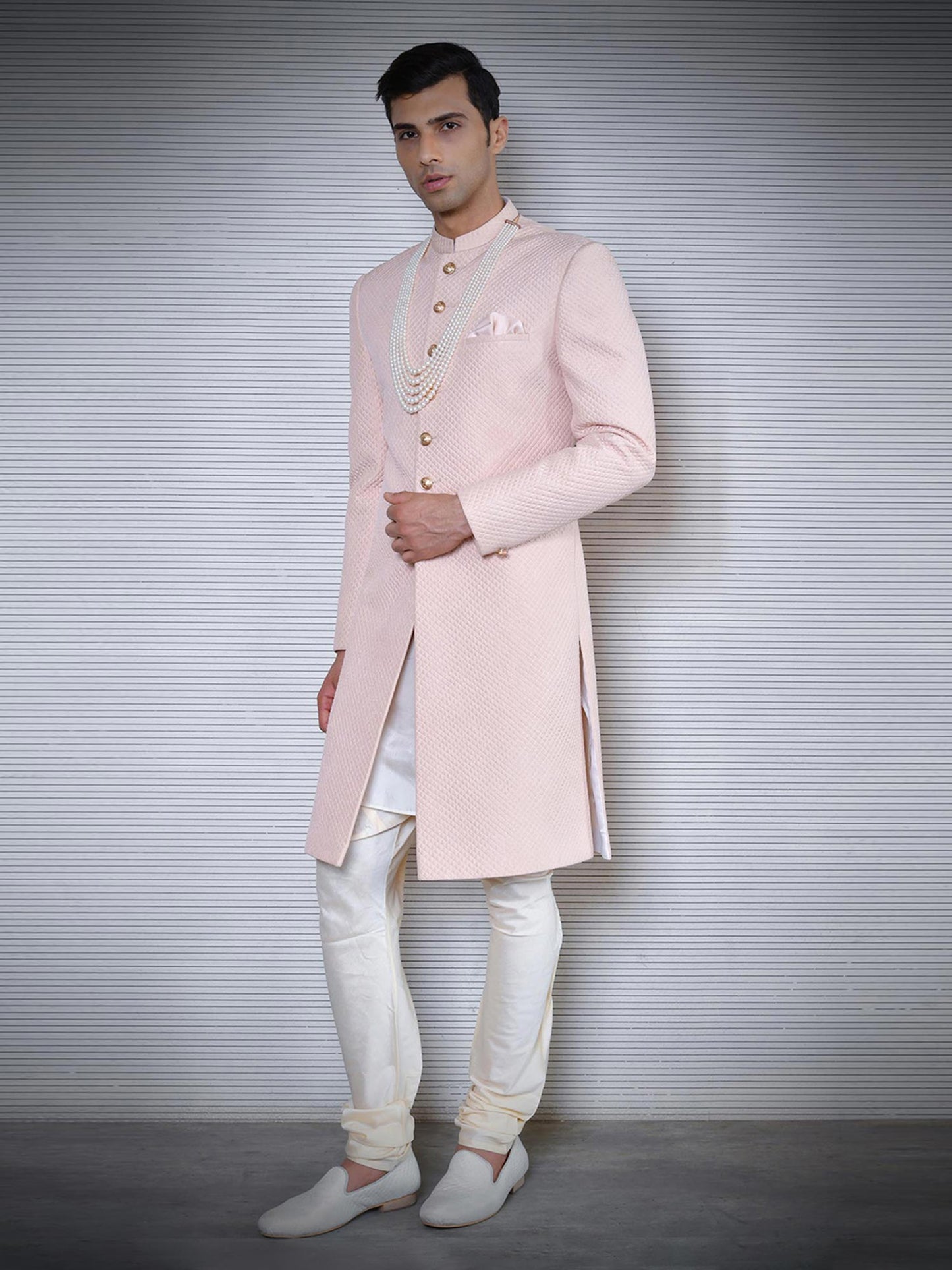 Feather Pink Quilted Sherwani Set