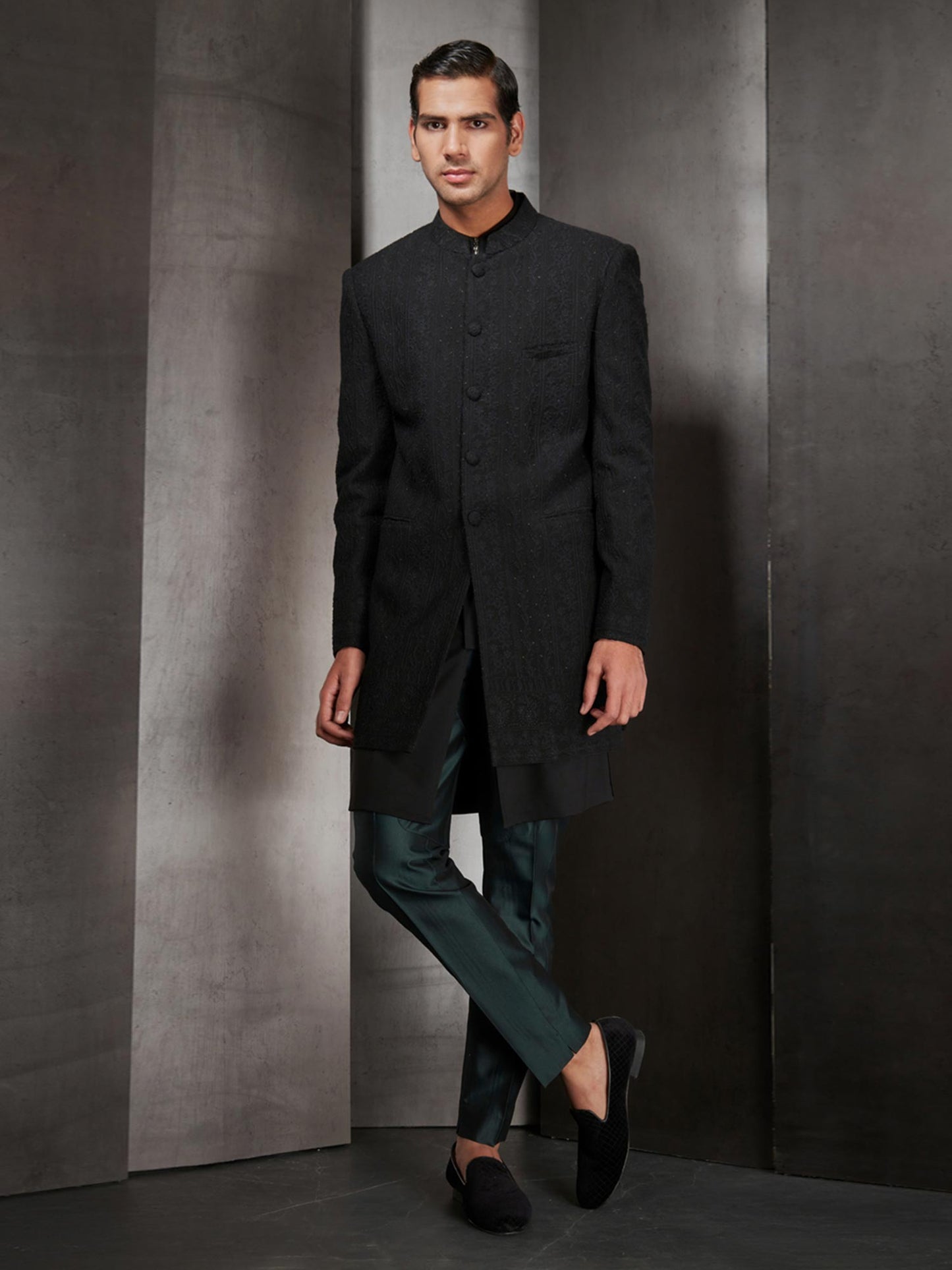 Black Short Chikankari Sherwani