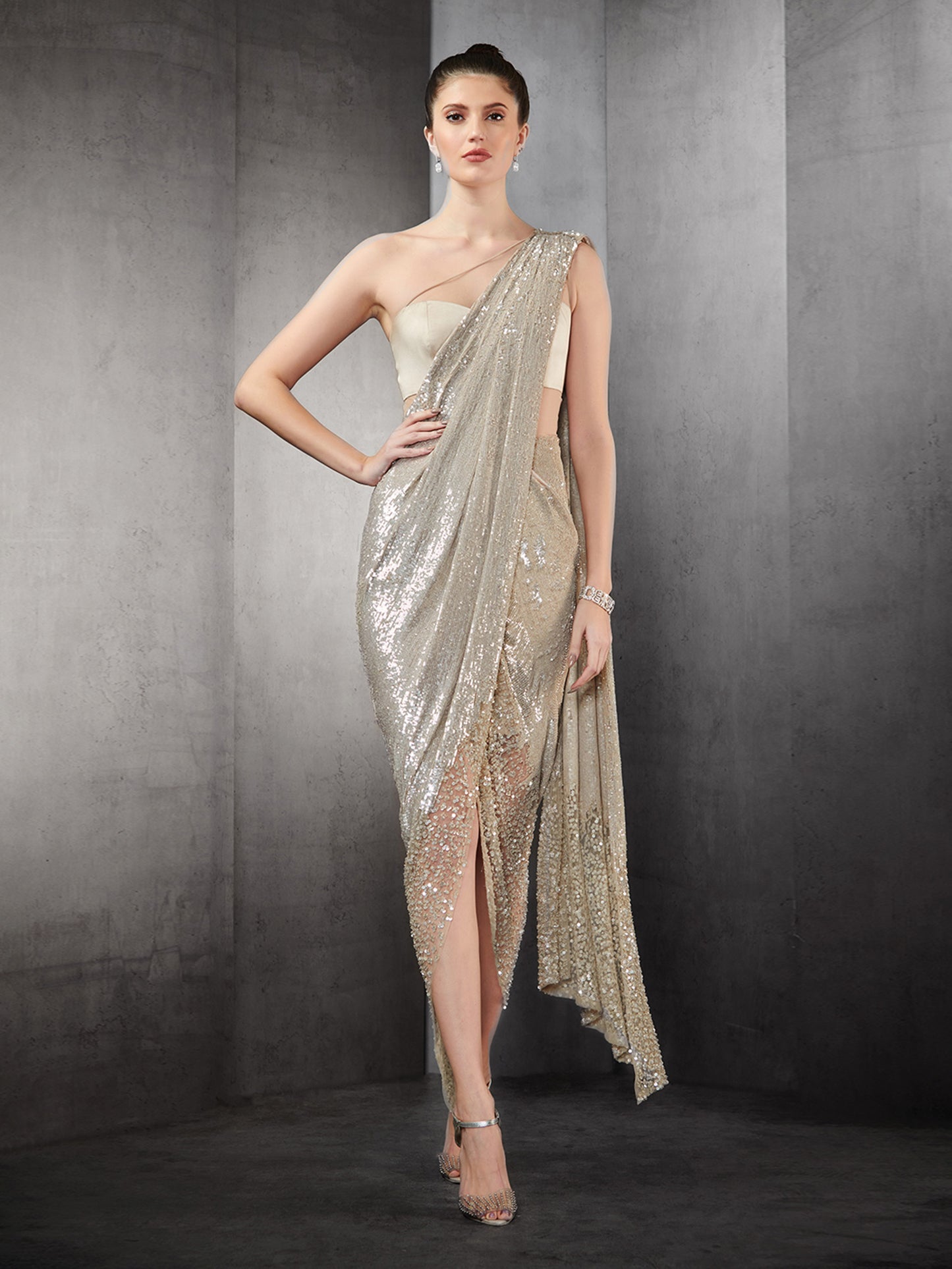 Fully Sequin Draped Fitted Saree