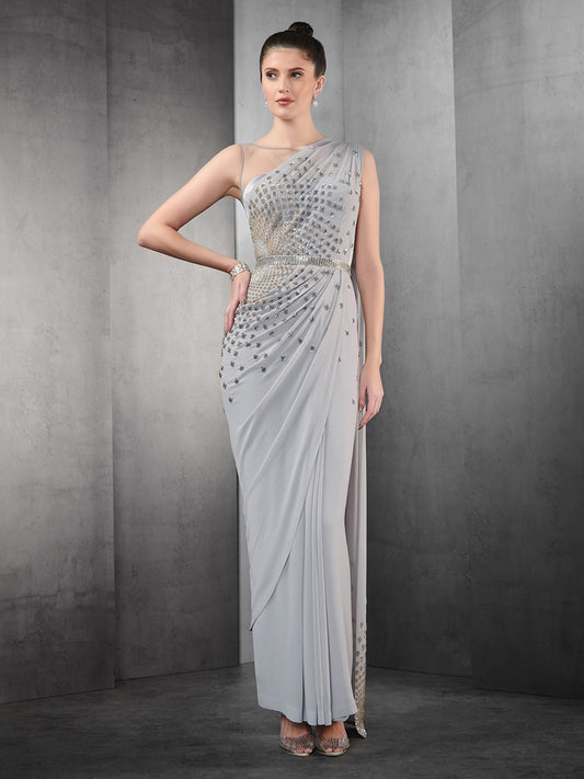 Silver And Gold Crysatl Embroidered Gown