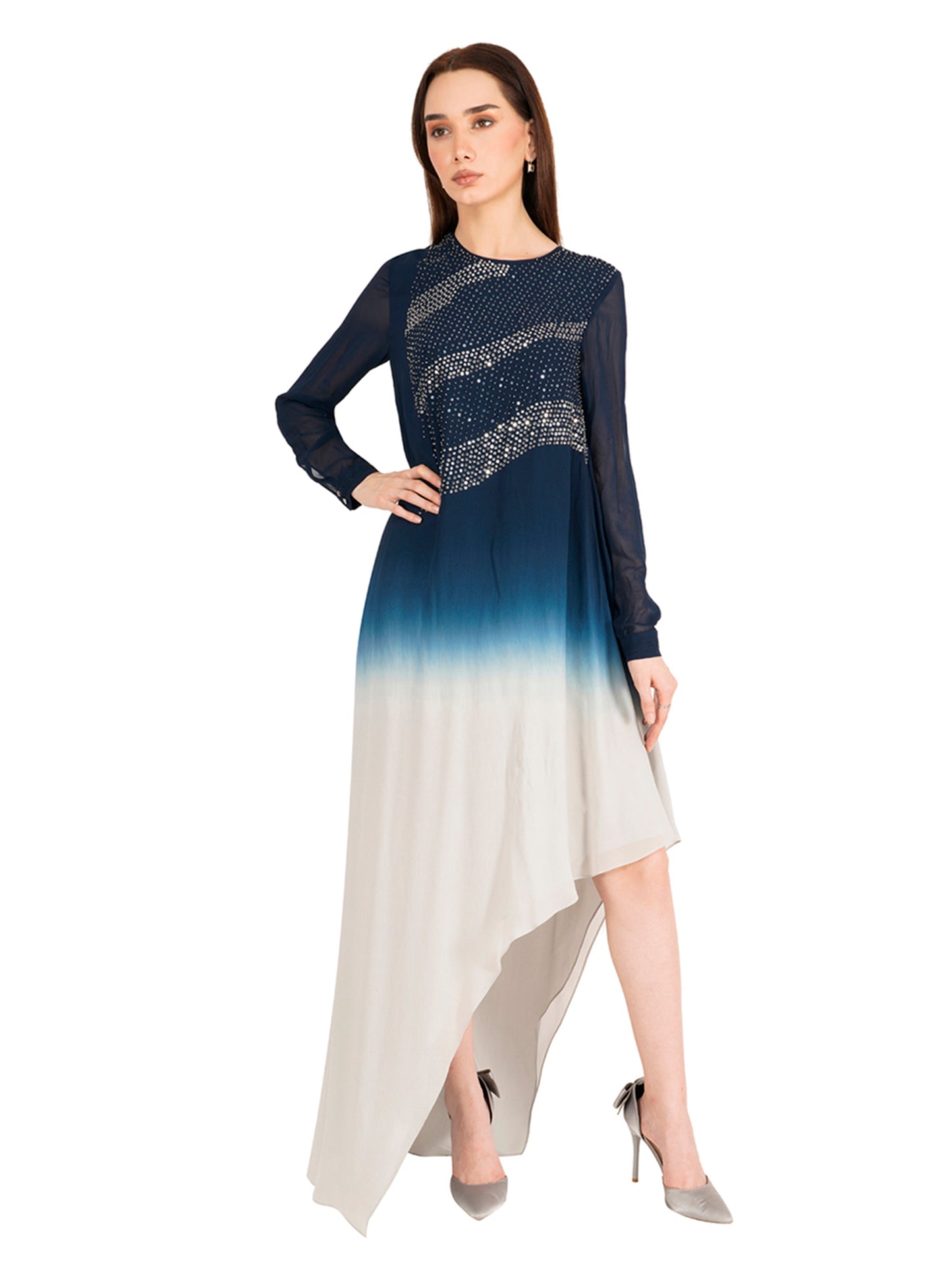 Floor Length Asymmetric Top With Sequin Embroidery